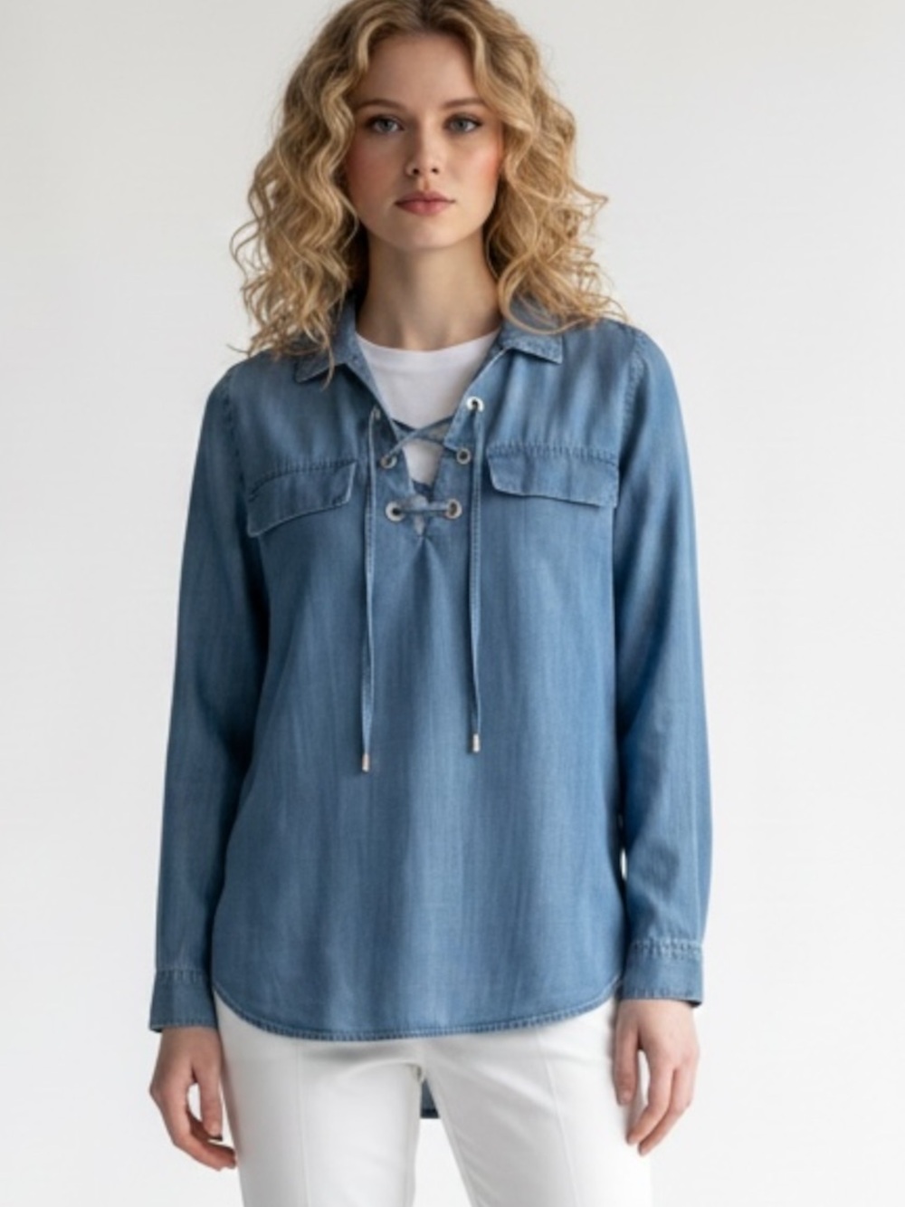 NWOT Calvin Klein Women’s Size Small Blue Chambray Denim Lightweight Tunic Shirt
